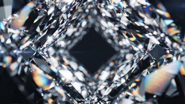 Abstract 4K Loop-style Crystal Diamond Background with Rainbow Light Refractions and Symmetrical Gemstone Structure