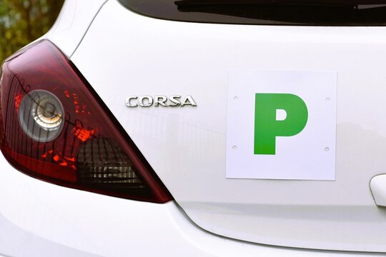  Magnetic  green P plate on British car.