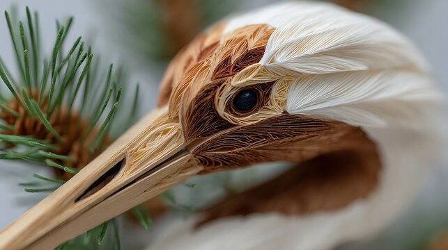 Close-up of a brown owl eye with feathers and blurred green background