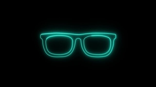 Neon glowing glasses icon isolated on black background, Fashion model glasses in neon light,   with neon style effect. Meta verse and viral reality design. Glowing neon line glasses. 4k video.