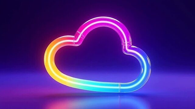 Neon cloud logo floating in dark space