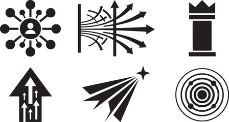 User Network Data Flow Chess Rook Upward Arrow Shooting Star Target Solid Glyph Icon Set Vector Asset © rofikgraph24