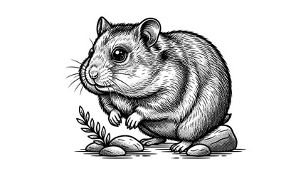Cute hamster sitting on ground looking.