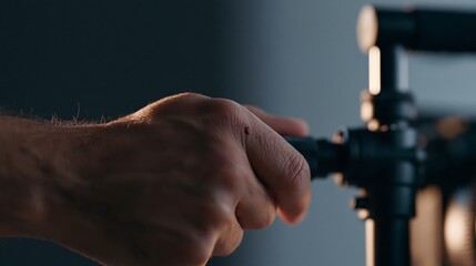 Naklejka premium Hand Adjusting Focus Knob on Camera
