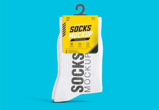 Blank Socks Packaging Mockup with Hanging Label