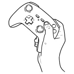 hand holding game controller illustration hand drawn outline vector © Fathur Kiwon