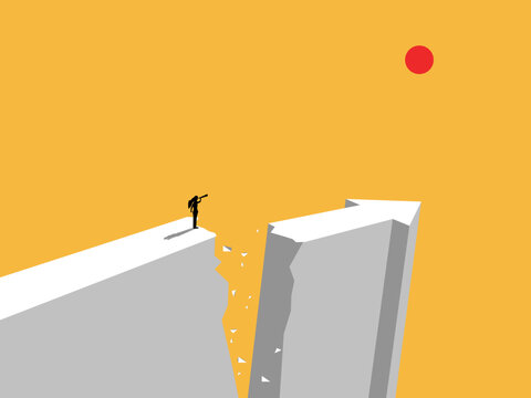 businesswoman on a collapsed cliff is looking for new opportunities
