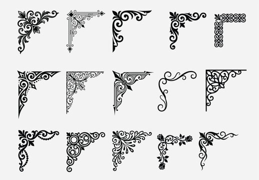 Ornate decorative corner elements in black on a white background