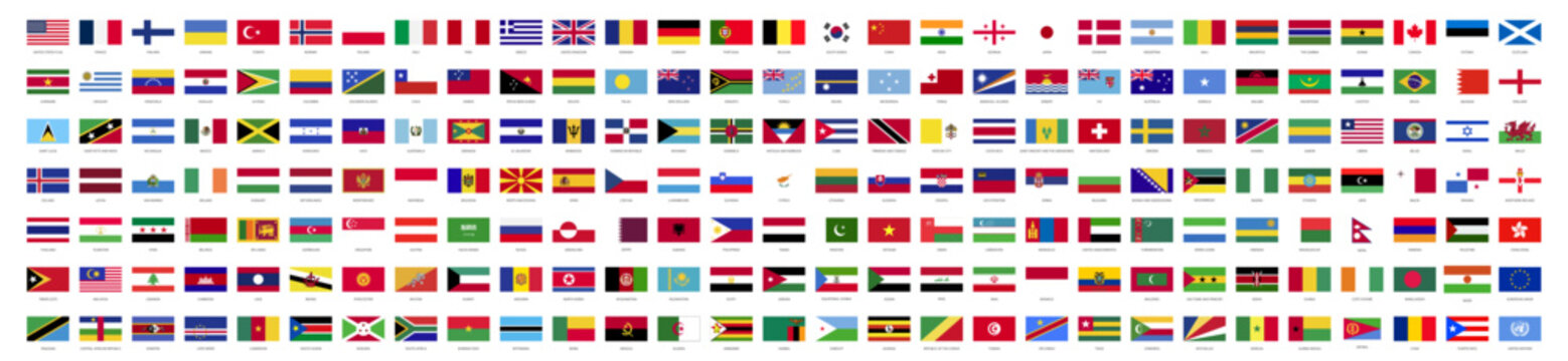 National flag icon set on transparent background