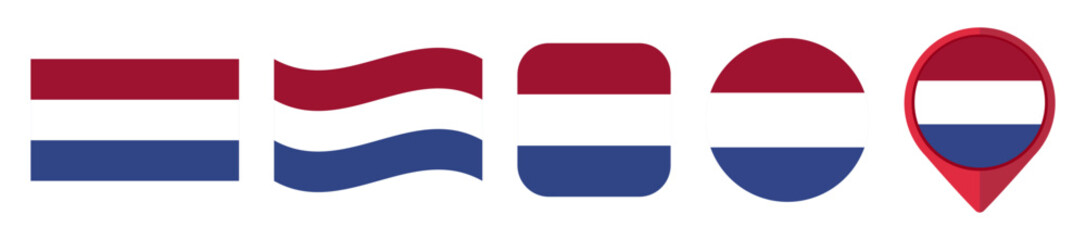 Fototapeta premium Netherlands flag icon set on transparent background