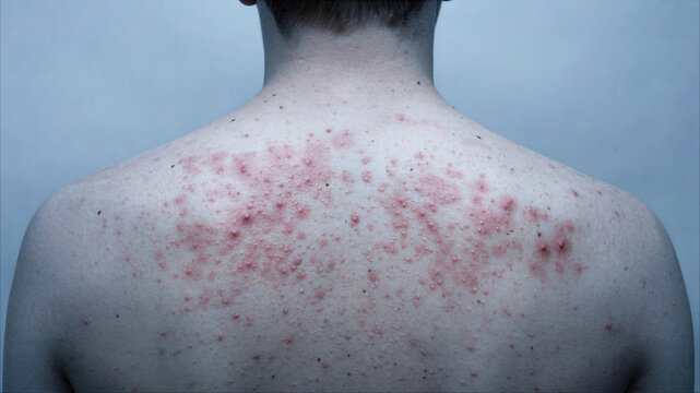 Severe Back Acne Breakout on Young Adult Skin Close Up