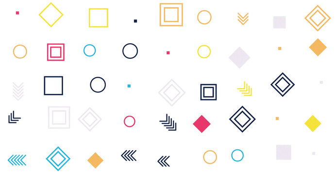 Colorful geometric shapes and icons set