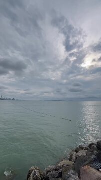 Tropical beach and sea landscape at sunrise time