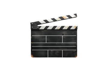 Fototapeta premium Vintage movie clapperboard filming cinema production, film slate symbol of entertainment industry, transparent background