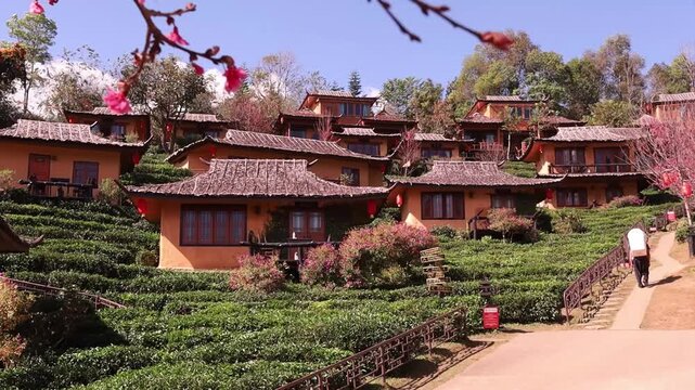 The charming architecture is reminiscent of ancient Chinese villages in Ban Rak Thai, located in the beautiful Mae Hong Son province in northern Thailand.