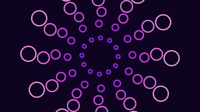 Glowing neon purple circle patterns rotating in a dark space