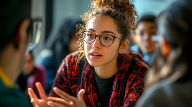Engaged Teacher Leading Class Discussion in a Diverse Classroom