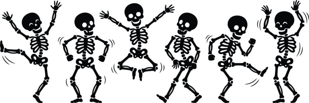 Group of dancing skeletons illustration for fun halloween party decorations