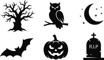 Fototapeta premium Set of black silhouette icons for a spooky halloween celebration