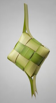 Ketupat, traditional Malaysian woven coconut leaf square food wrapper