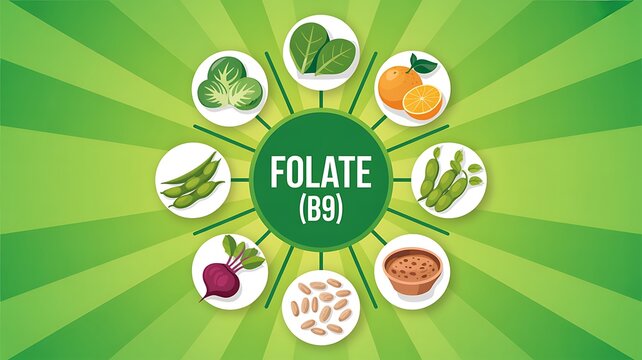 Healthy food sources of folate vitamin b9 infographic