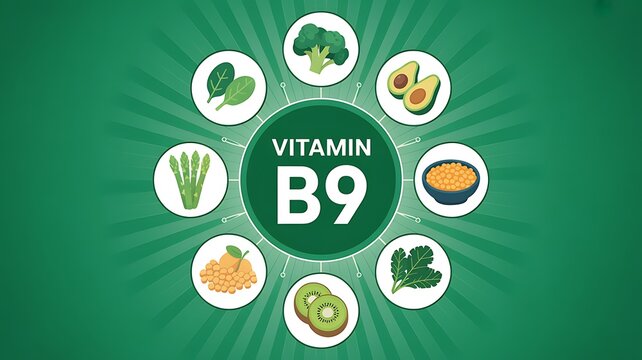 Vitamin b9 food sources infographic illustration