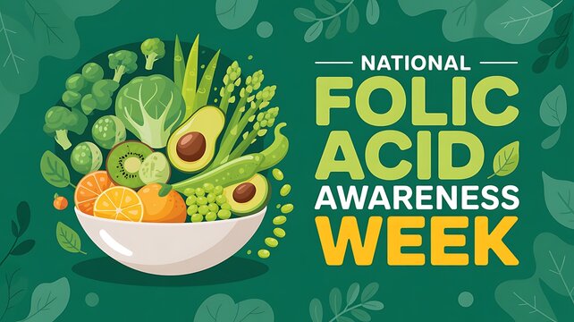 National folic acid awareness week banner with fresh food