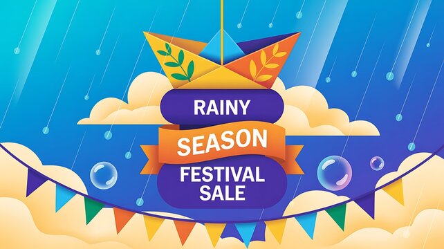 Colorful rainy season festival sale banner illustration