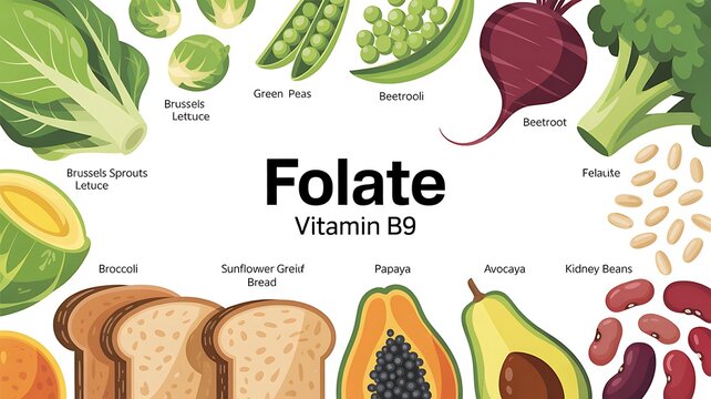 Healthy food sources of folate vitamin b9 infographic