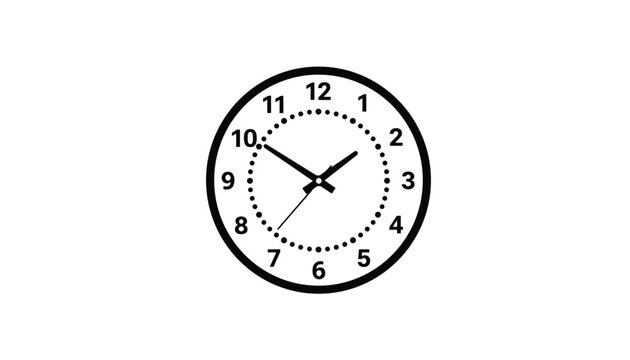 Simple analog clock showing ten minutes to two with black numbers on a clean white face in a classic design.
