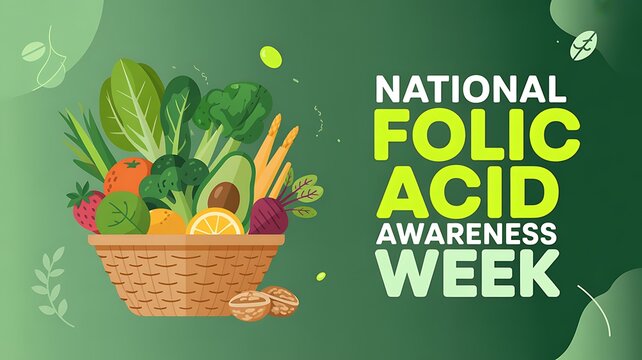 National folic acid awareness week banner with fresh vegetables