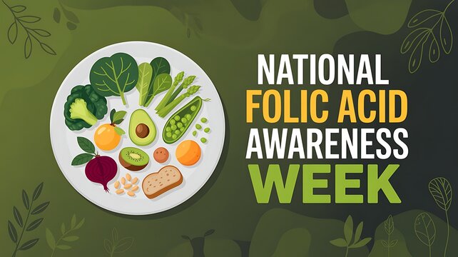 National folic acid awareness week concept with healthy food