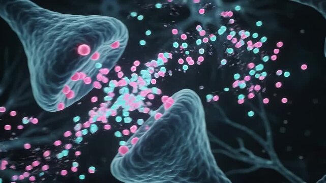 Microscopic 3d animation of neurons firing and synaptic transmission