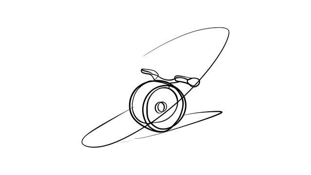 Minimalist line art bicycle drawing white background.