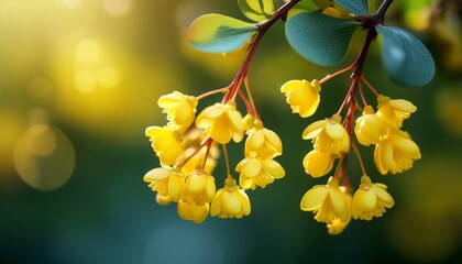 Obraz premium Yellow Barberry Flower In Spring With Blurred Background Shallow Depth Of Field