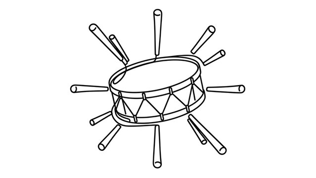 Drum with drumsticks on white background.