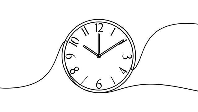 Minimalist clock illustration on white background.
