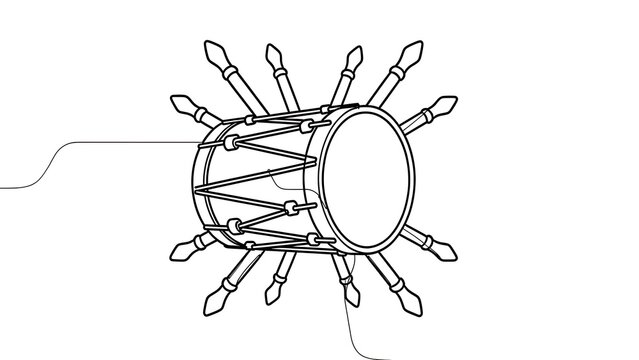 Hand drawn drum with arrows white background.
