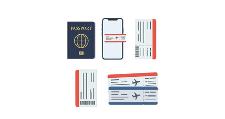 Obraz premium Travel Essentials Passport Boarding Passes and Smartphone