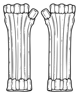 Hand Drawn Fingerless Knit Gloves Line Art