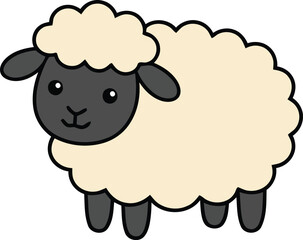 Obraz premium Cute cartoon sheep standing isolated on white. Fluffy hand-drawn lamb character for kids design and farm-themed projects.