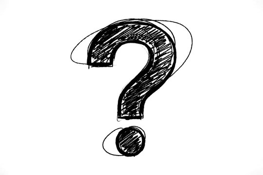 Hand drawn question mark symbol. Sketch style interrogation icon on transparent background.