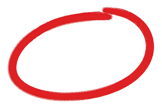 Hand drawn red circle marker. Isolated brush stroke oval for highlighting important text.