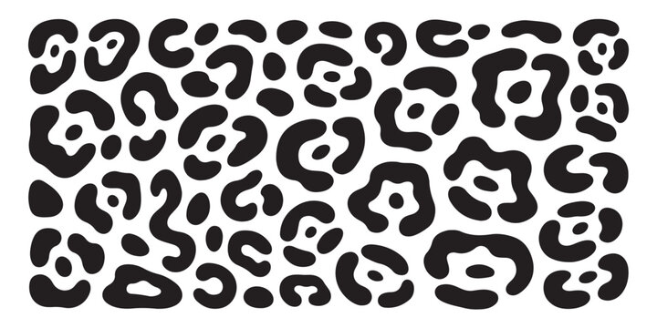 Black leopard spots abstract pattern on transparent background vector.