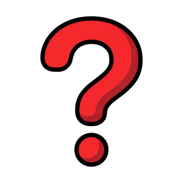 Red question mark icon. Isolated cartoon symbol for FAQ and help support.