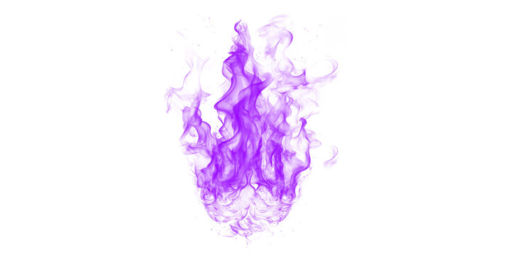 Purple fire flame isolated on white. Abstract violet blaze burning with bright energy.
