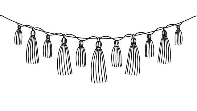Decorative tassel garland illustration white background.