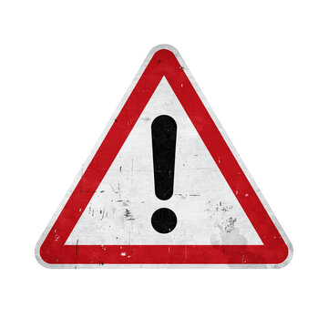 Exclamation mark warning sign. Triangular hazard alert icon with a distressed vintage texture.