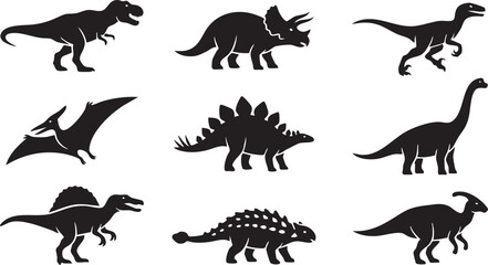 Dinosaur collection of black vector silhouettes, t rex, jurassic, prehistoric, animal, icon © SufyanAli