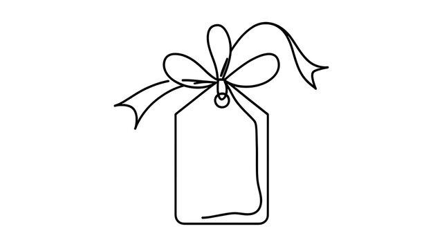 Hand drawn gift tag with bow on white background.